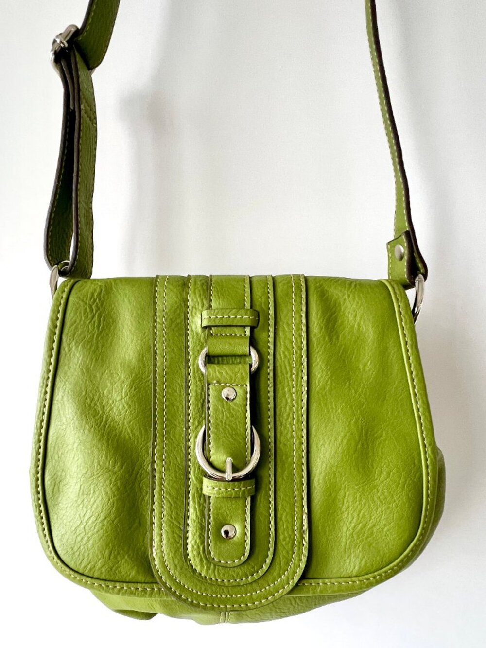 Emilie M Olive Green Simulated Leather Shoulder or Crossbody Bag, EC